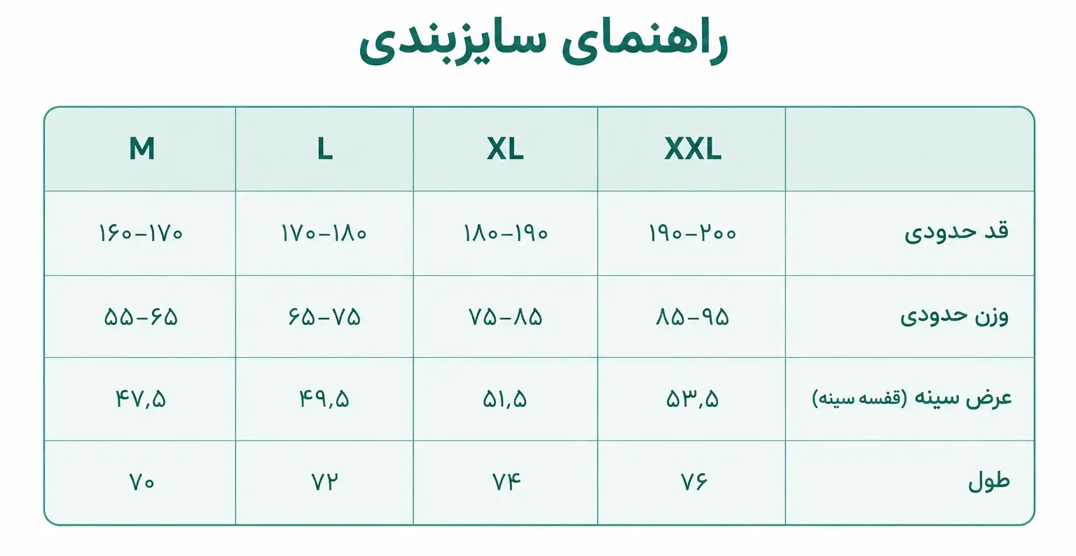 راهنمای سایزبندی کیت ورزشی